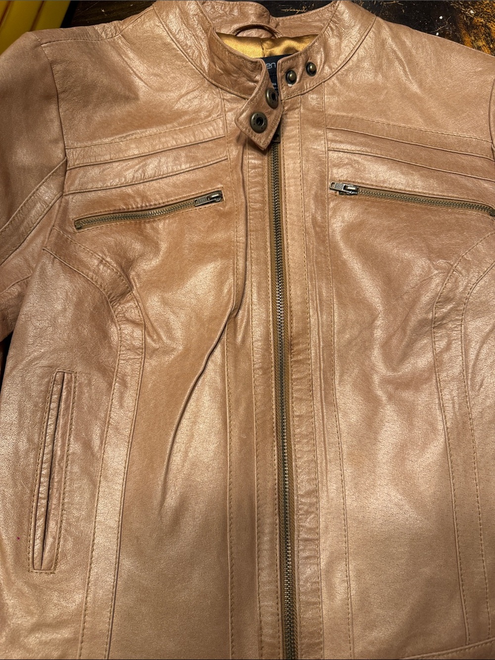 Arden B Tan Leather Moto Jacket